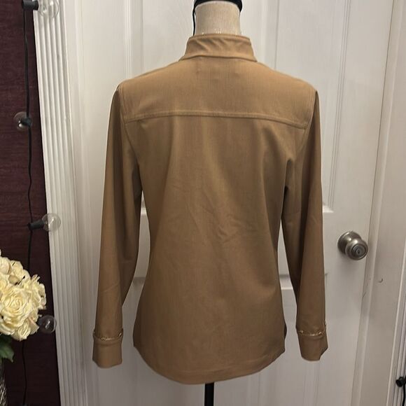 St.John Sport Chic Camel Button-Up Blouse, S - Picture 7 of 8